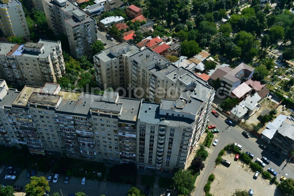 Bukarest from above - View the housing estate with prefab apartment buildings on the Strada Grigore Ionescu corner Maica Domnului in the capital, Bucharest, Romania