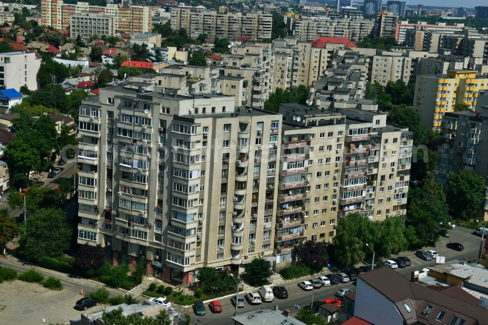 Bukarest from above - View the housing estate with prefab apartment buildings on the Strada Grigore Ionescu corner Maica Domnului in the capital, Bucharest, Romania