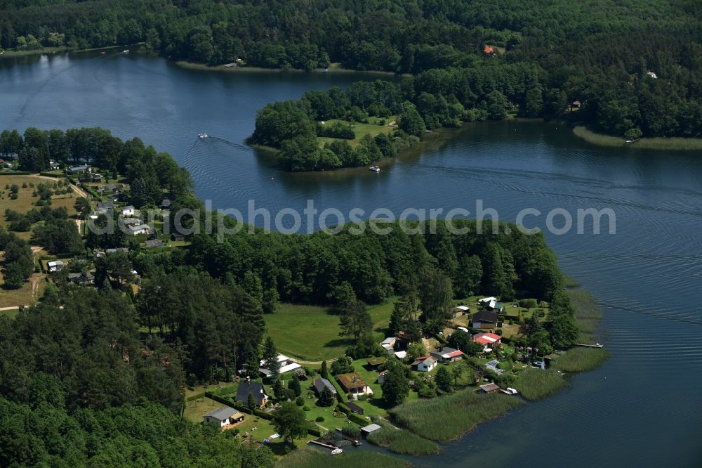 Zechlinerhütte from above - Residential area Der Werder on the Western shore of Lake Zootzensee in Zechlinerhuette in the state of Brandenburg