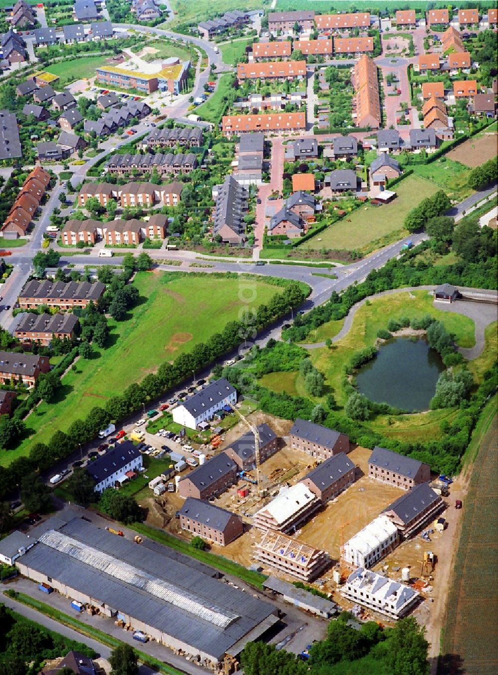 Krefeld from the bird's eye view: New residential construction in the Hüls area in Krefeld in North Rhine-Westphalia