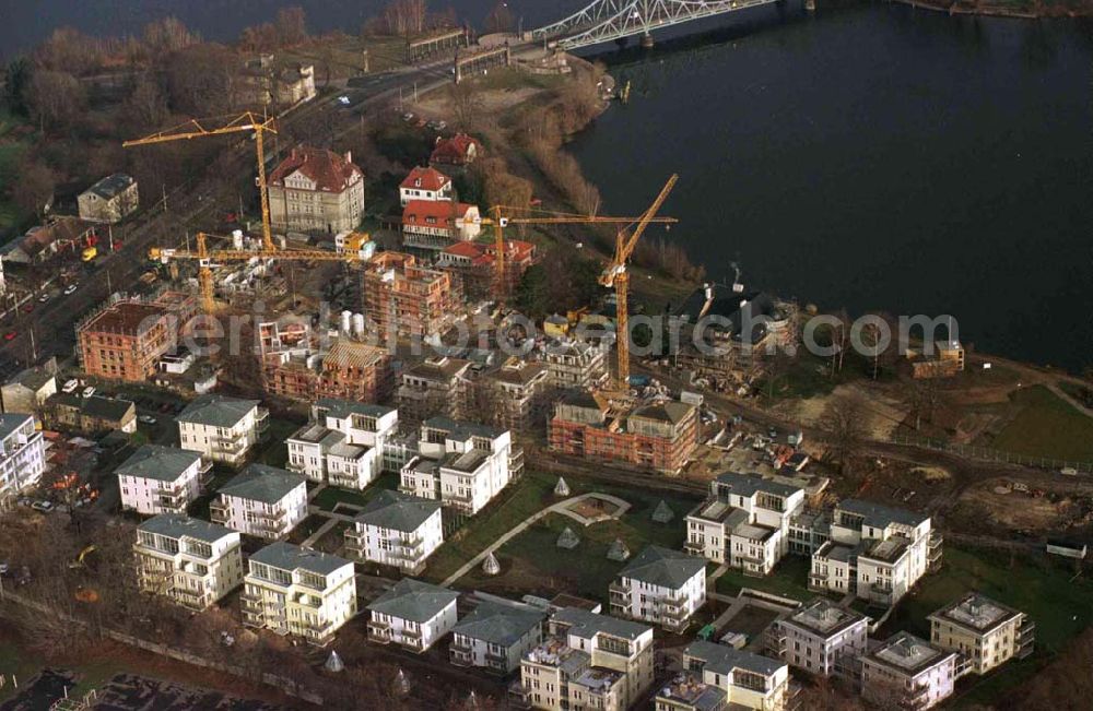 Aerial image Potsdam, an der Glienicker Brücke - Wohnungsneubau am Glienicker Horn durch BHB und GROTH + GRAALFS