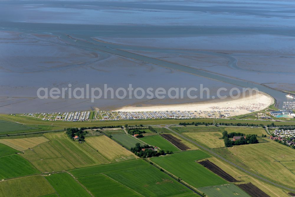 Bensersiel from above - Caravans and RVs on the RV site on street Am Strand in Bensersiel in the state Lower Saxony, Germany