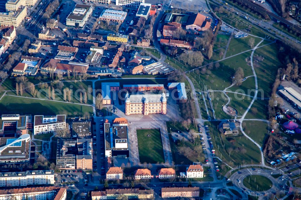 Karlsruhe from above - Building complex in the park of the castle Gottesaue with Wolfgang-Rihm-Forum on Wolfartsweierer Strasse in Karlsruhe in the state Baden-Wurttemberg, Germany