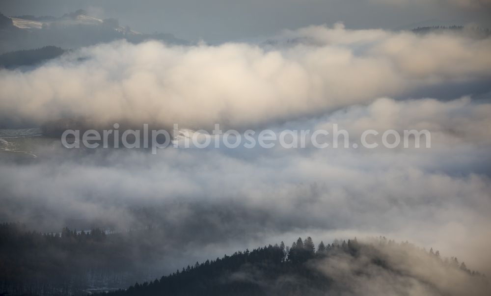 Aerial photograph Marsberg - Clouds on the ridge of the Sauerland North Rhine-Westphalia, Germany