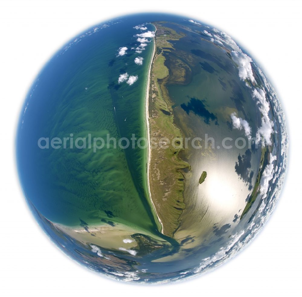 Aerial image Vitte - Fisheye view of Landscape at the Baltic Sea coast on the island Hiddensee at Vitte in Mecklenburg-Western Pomerania