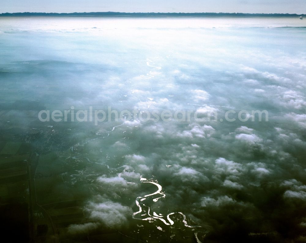 Aerial photograph Pappenheim - Cloud covered Altmuehltal (Valley of the river Altmuehl) in Pappenheim in the state of Bavaria. The valley is a broad flatland between hills and soft mountains. It is a beloved tourism destination because the river is good for swimming, there are rock climbing sites and a Altmuehltal bicycle course