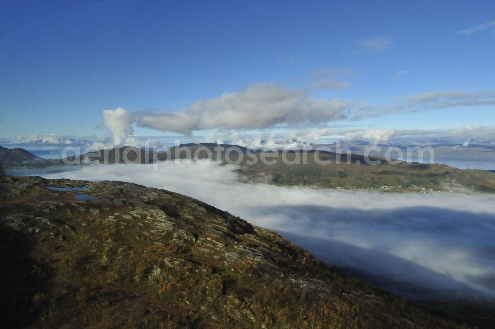 Aerial photograph Trom - Landscape rugged mountains and fjords in Troms Province Harstad in Norway