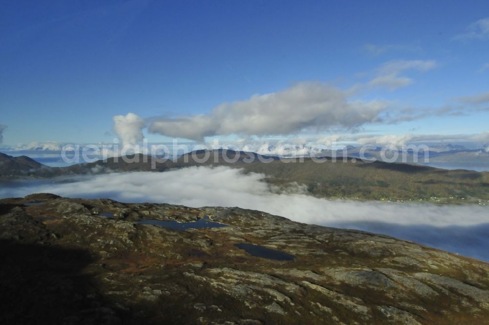 Trom from above - Landscape rugged mountains and fjords in Troms Province Harstad in Norway