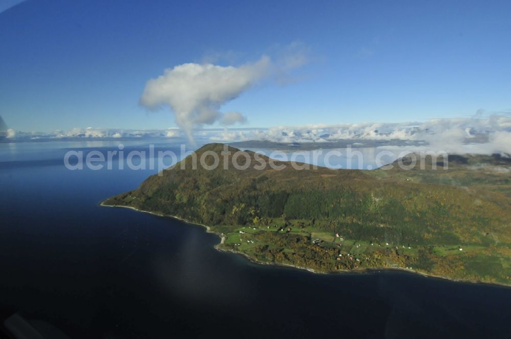 Aerial image Trom - Landscape rugged mountains and fjords in Troms Province Harstad in Norway