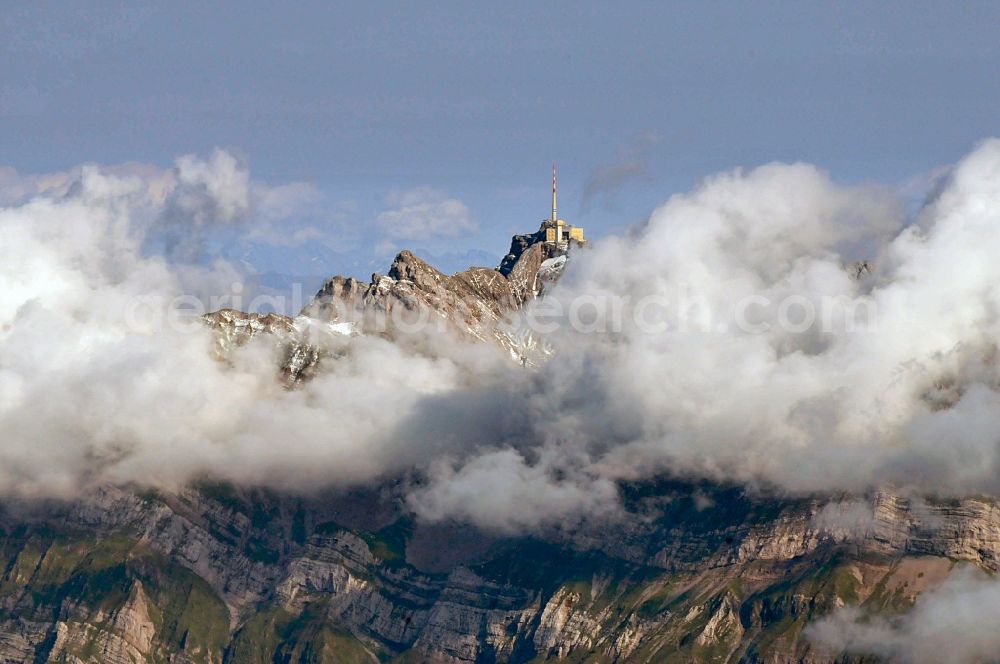 Schwägalp from above - Overcast clouds Santis, the highest mountain in the Alpstein in the Appenzell Alps in Switzerland