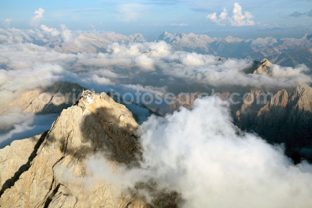 Aerial photograph Garmisch-Partenkirchen - Cloud Covered summit of the Zugspitze mountain in the Alps near Garmisch-Partenkirchen in Bavaria