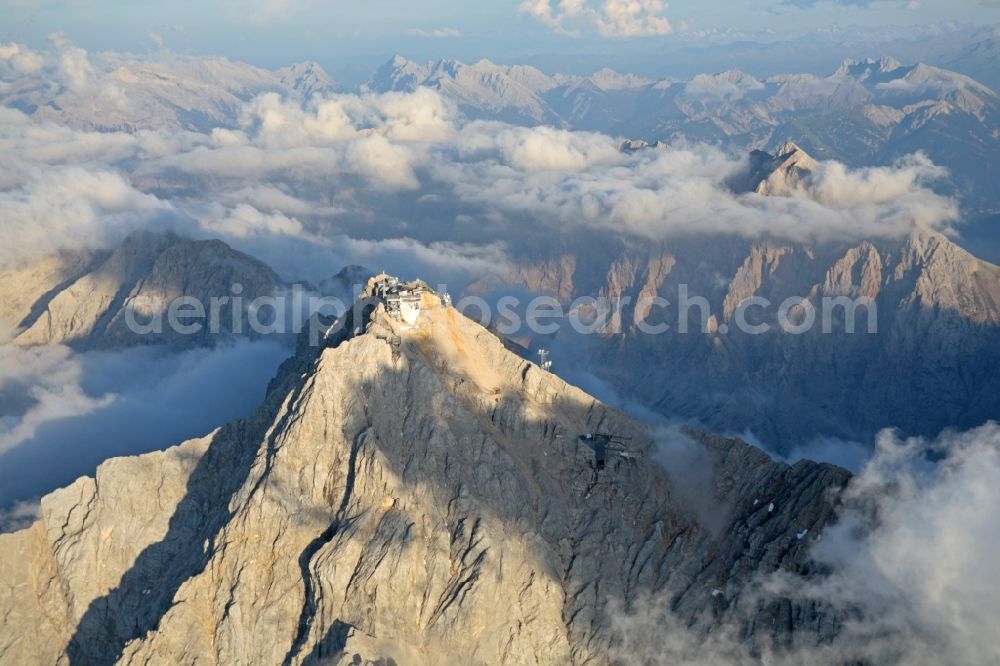 Aerial image Garmisch-Partenkirchen - Cloud Covered summit of the Zugspitze mountain in the Alps near Garmisch-Partenkirchen in Bavaria