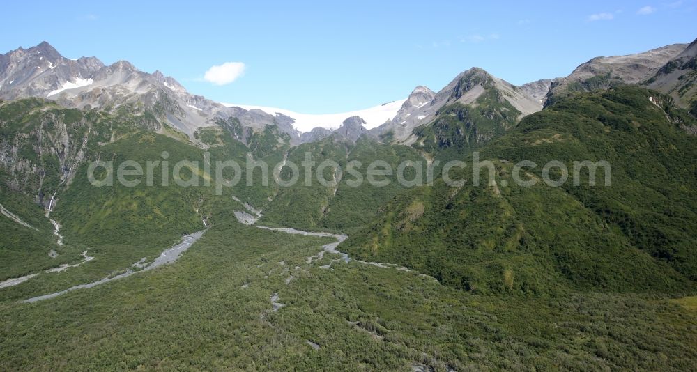 Kenai Fjords National Park from the bird's eye view: Cloud-shrouded mountain ranges in Seward Kenai Fjords National Park on the Kenai Peninsula in Alaska in the United States of America USA