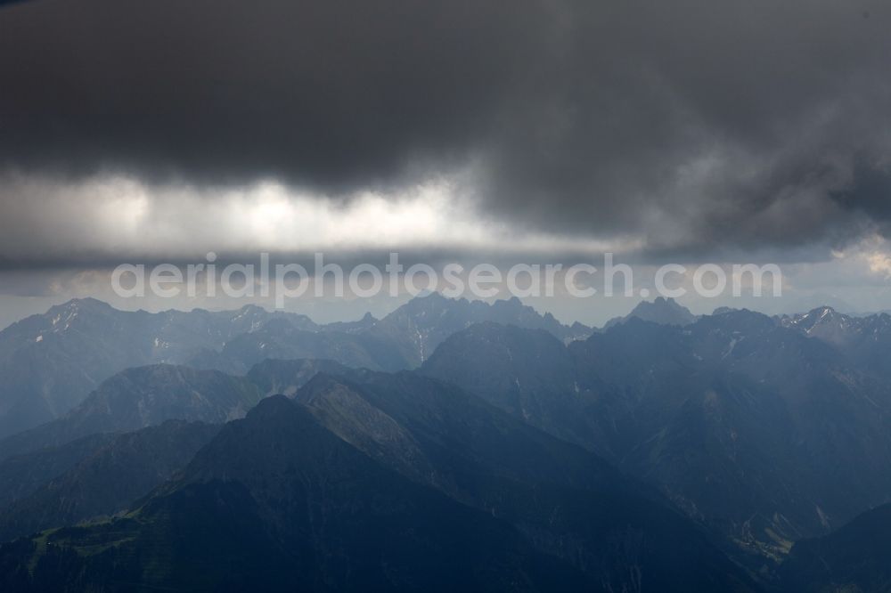 Aerial image Pians - Cloud-shrouded landscape of the Lech Valley Alps in Tyrol Pians in Austria