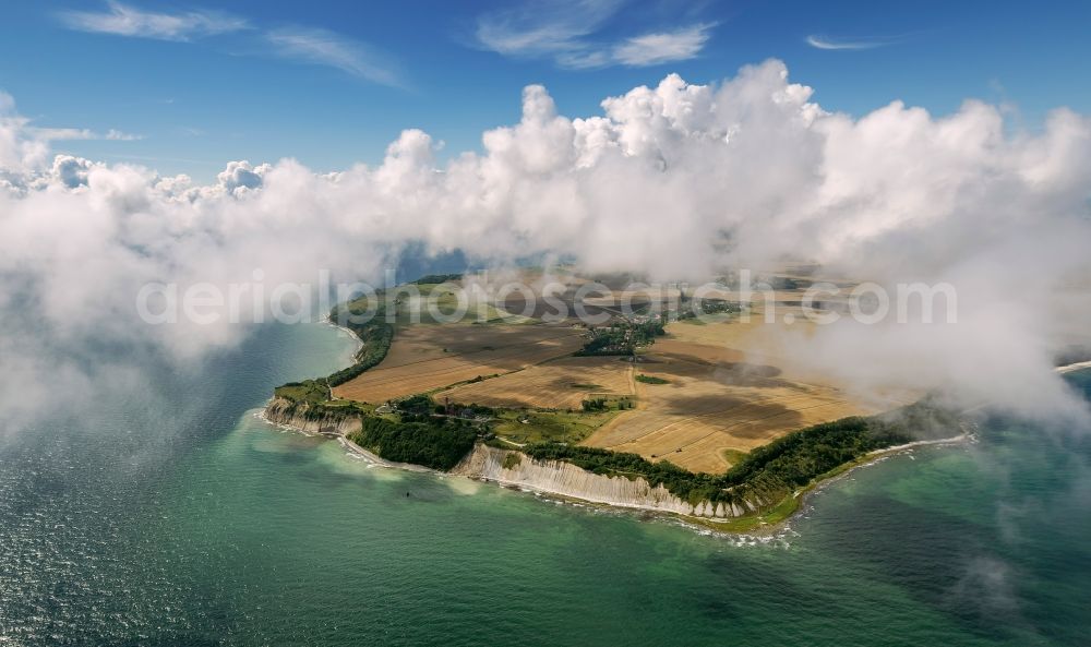 Aerial photograph Putgarten - Cloud-shrouded landscape of the Baltic Sea coast of Cape Arkona on the island of Rügen in Mecklenburg-Western Pomerania