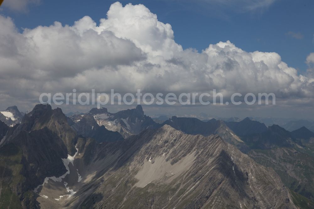 Aerial photograph Innsbruck - Cloudy mountain range of the Alps west of Innsbruck in Austria