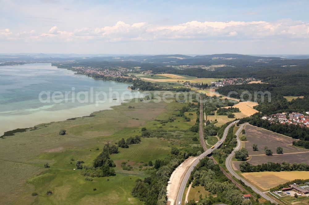 Reichenau from the bird's eye view: Wollmatinger Ried on the shores of Lake Constance in Conservation Area of Reichenau in the state of Baden-Wuerttemberg