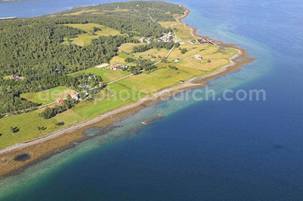 Aerial image Tromso - Wreck - remains of the former German battleship Tirpitz on the beach of the island Hakoya in Tromso, Norway