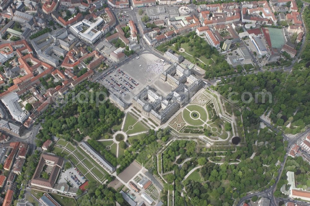 Würzburg from above - The baroque palace Wuerzburg Residence with the Court Gardens and Residence Square in Wuerzburg in Bavaria. residenz-wuerzburg.de