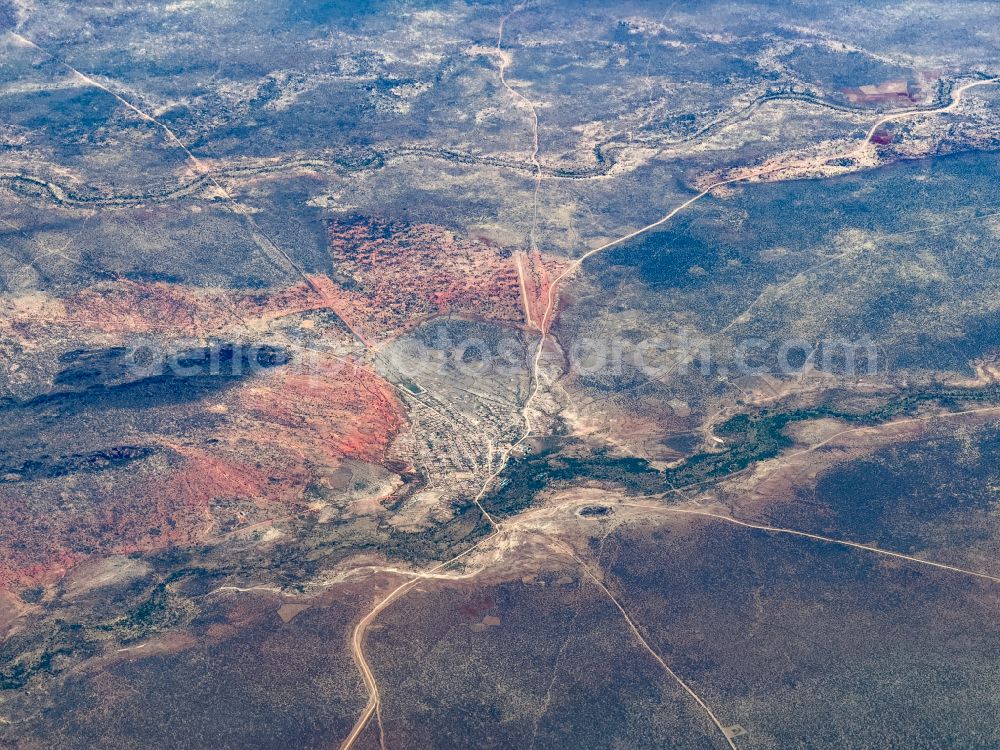 Aerial photograph Buna - Deserts and steppe landscape Garissa County on street Wajir - Moyale Road in Buna in Wajir County, Kenya