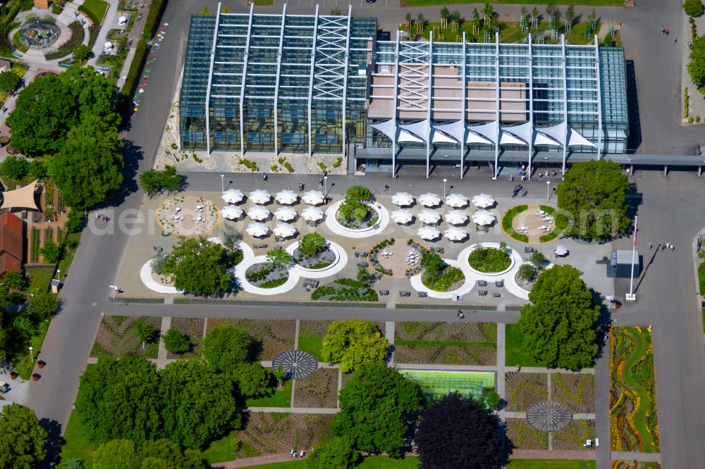 Aerial image Erfurt - Wuesten- and Urwaldhaus Danakil in egapark in the district Hochheim in Erfurt in the state Thuringia, Germany