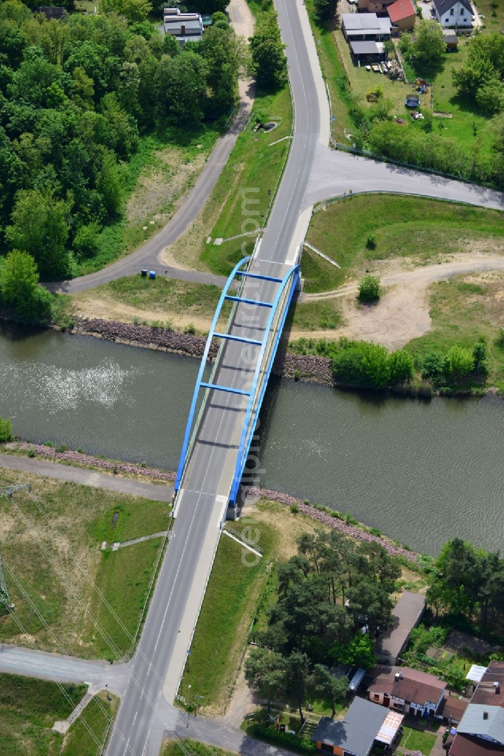 Aerial image Wusterwitz - Bridge Wusterwitz at the Elbe-Havel-Canal in the state Brandenburg