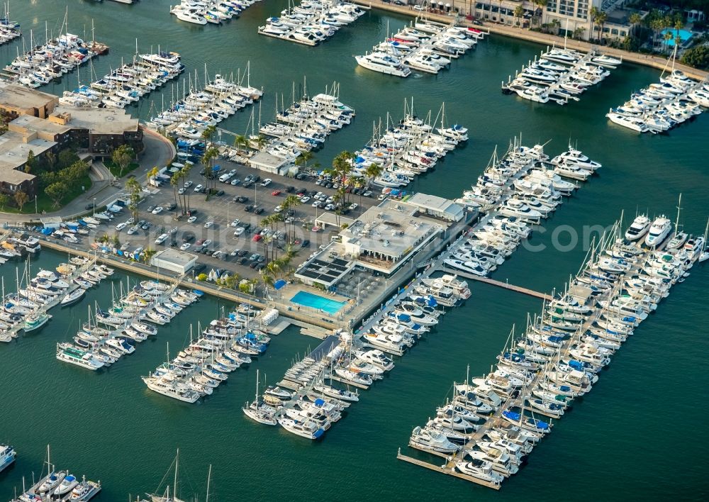 Marina del Rey from above - Marina with its yacht club in Marina del Rey in California, USA. The Marina is the world's largest man-made small craft harbor. View of the yacht club