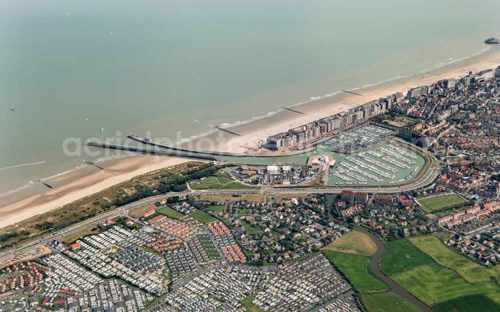 Aerial image Blankenberge - The yacht harbour of Blankenberge on the Koninklijkelaan in West Flan ders in Belgium. Blankenberge is located in the district Bruges on the North Sea coast