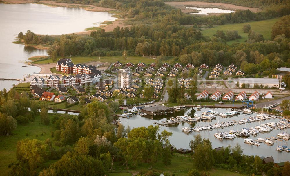 Aerial image RECHLIN - Marina at the Claassee in Rechlin, Mecklenburg-Western Pomerania. The marina is part of the harbor village of Rechlin North and has direct access to the Müritz through a channel