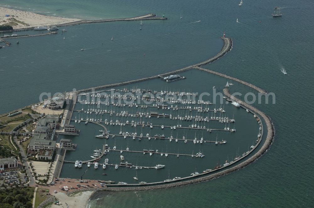 Rostock from above - Marina and Hotel in Warnemuende in Rostock in Mecklenburg - Western Pomerania