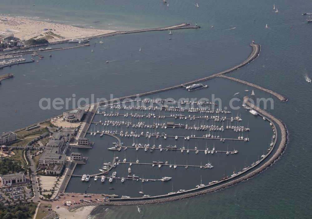 Aerial image Rostock - Marina and Hotel in Warnemuende in Rostock in Mecklenburg - Western Pomerania