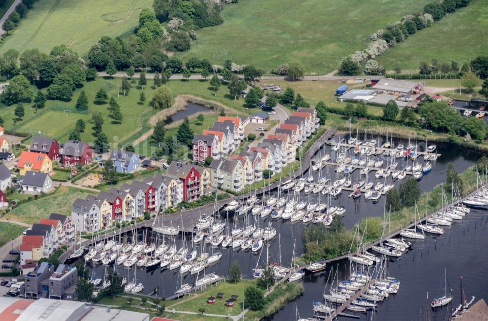 Greifswald from above - Pleasure boat marina with docks and moorings on the shore area in Greifswald in the state Mecklenburg - Western Pomerania, Germany