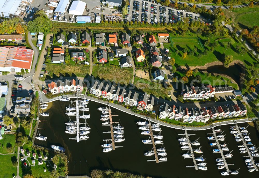 Aerial photograph Hansestadt Greifswald - Pleasure boat marina with docks and moorings on the shore area in Greifswald in the state Mecklenburg - Western Pomerania, Germany