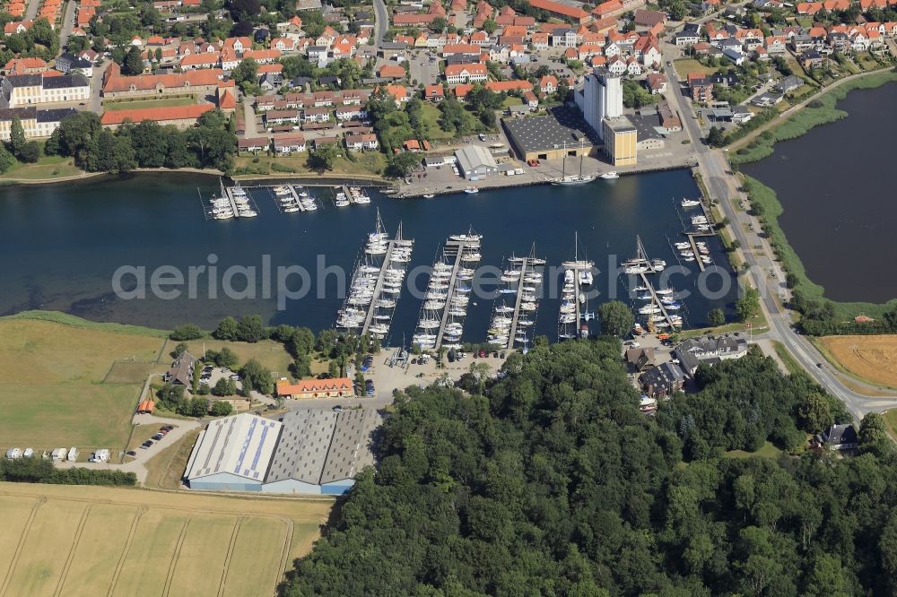 Aerial photograph Augustenborg - Marina with recreational marine jetties and moorings on the shore area of the Augustenborg fjord in Augustenborg in Denmark