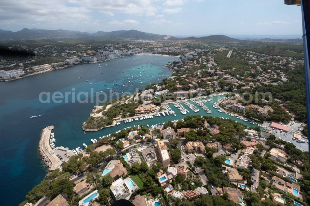 Santa Ponsa from above - Pleasure boat marina with docks and moorings on the shore area of Balearic Sea in Santa Ponsa in Islas Baleares, Spain