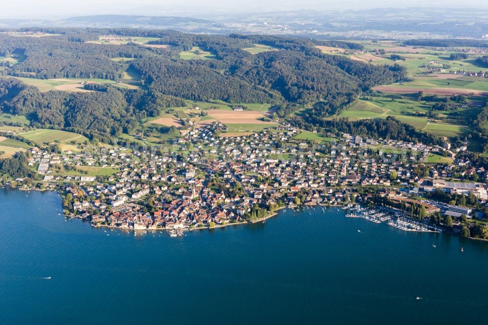 Aerial photograph Steckborn - Pleasure boat marina with docks and moorings on the shore area of Lake of Constance in Steckborn in the canton Thurgau, Switzerland