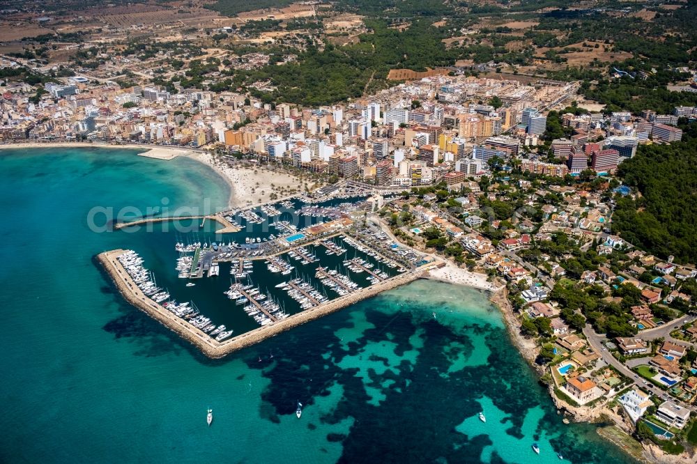 Aerial photograph Llucmajor - Pleasure boat marina with docks and moorings on the shore area Club Nautic s' Arenal in Llucmajor in Balearische Insel Mallorca, Spain