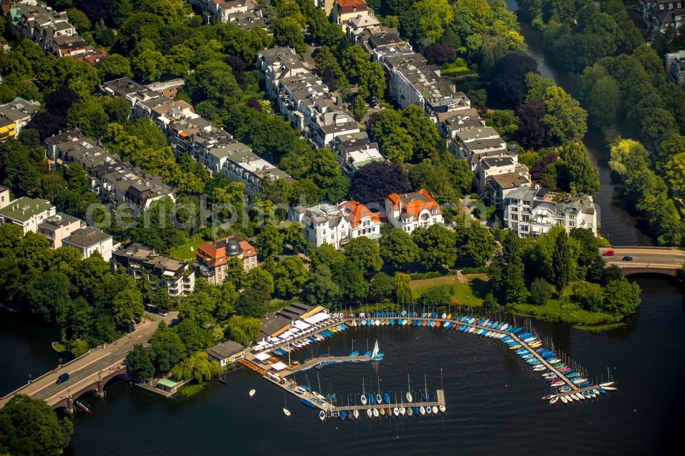 Aerial image Hamburg - Pleasure boat marina with docks and moorings on the shore area in Hamburg in Germany