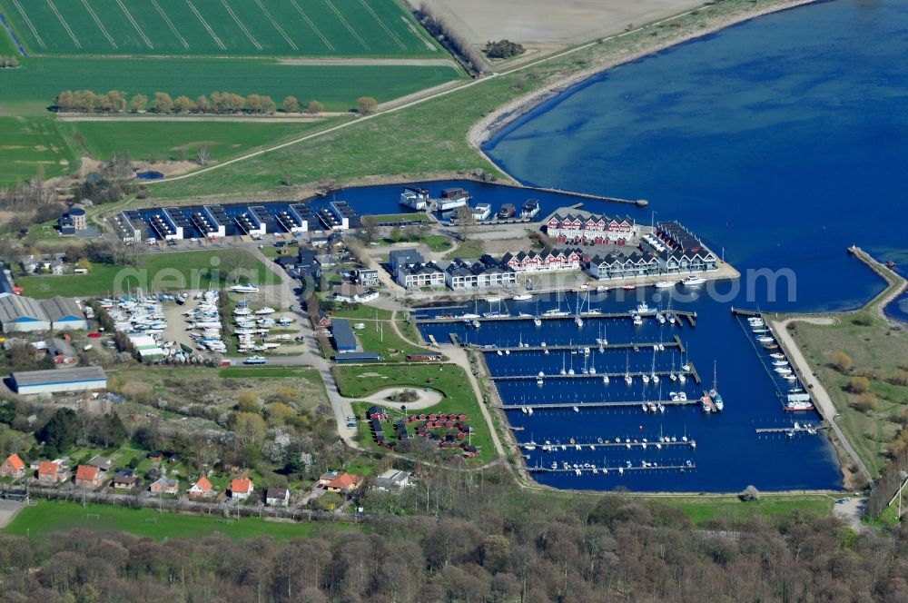 Nykobing Sj Sogn from the bird's eye view: Pleasure boat marina with docks and moorings on the shore area in Nykobing Sj Sogn in Sjaelland region in Denmark