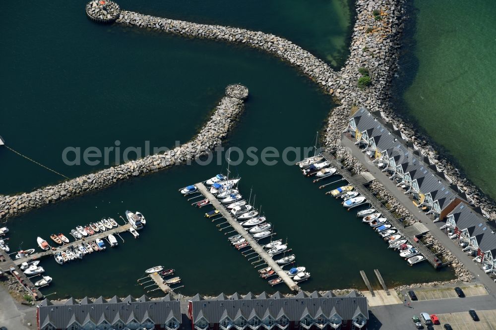 Aerial image Hasle - Pleasure boat marina with docks and moorings on the shore area of Baltic Sea in Hasle in Hovedstaden, Denmark