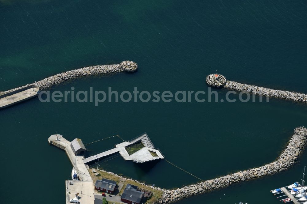 Hasle from the bird's eye view: Pleasure boat marina with docks and moorings on the shore area of Baltic Sea in Hasle in Hovedstaden, Denmark