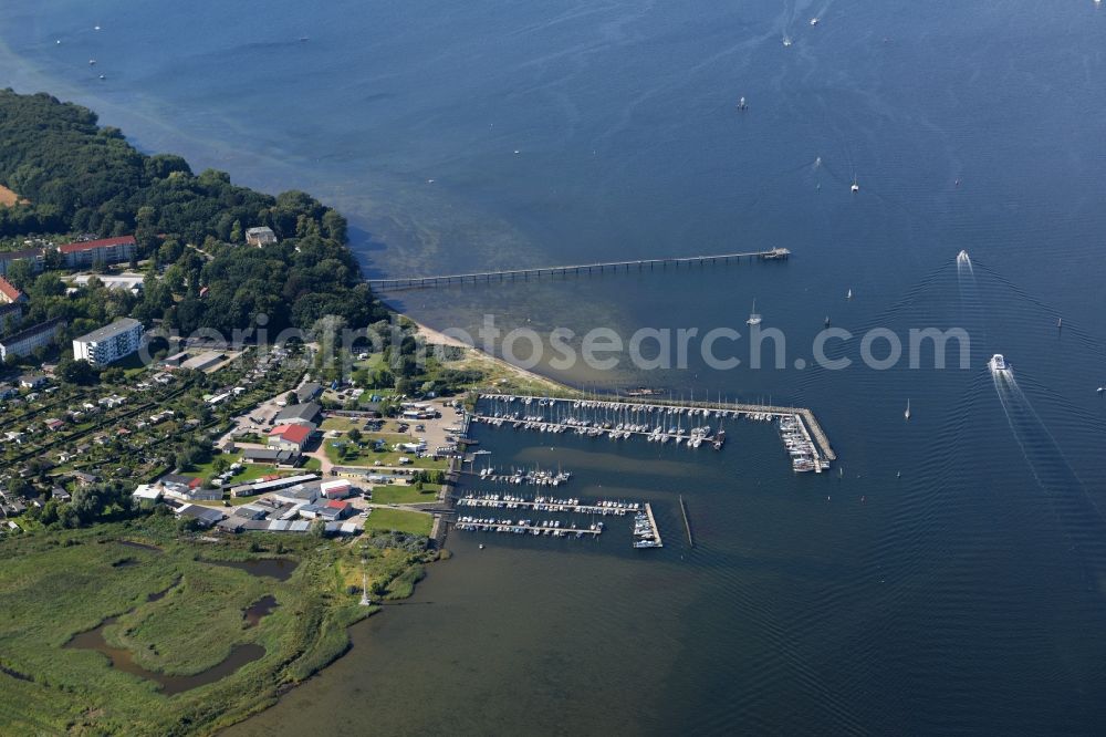 Aerial image Wismar - Pleasure boat marina with docks and moorings on the shore area the Baltic Sea in Wismar in the state Mecklenburg - Western Pomerania