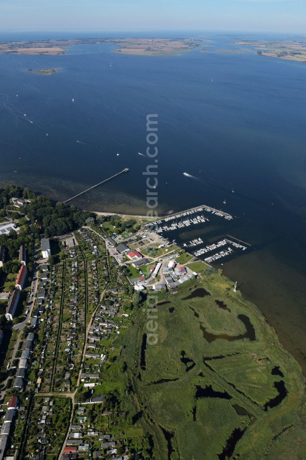 Aerial image Wismar - Pleasure boat marina with docks and moorings on the shore area the Baltic Sea in Wismar in the state Mecklenburg - Western Pomerania