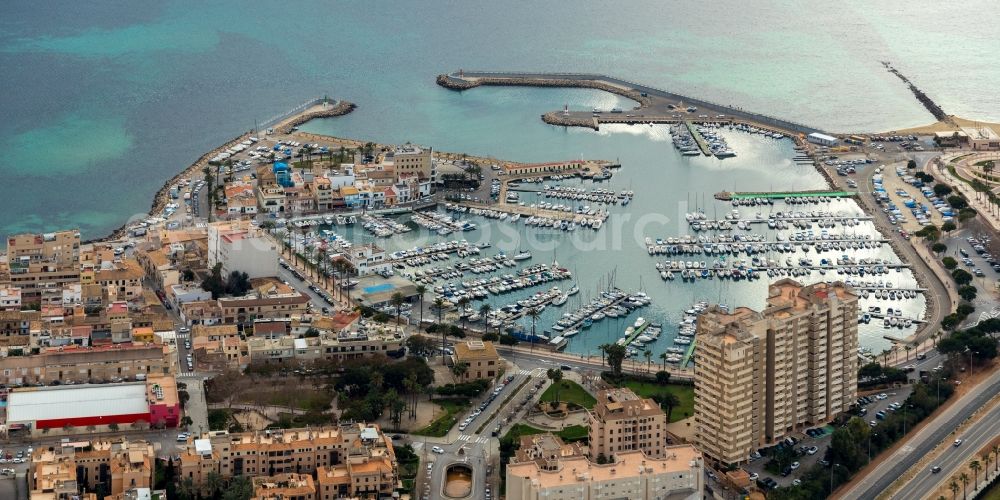 Aerial photograph Palma - Pleasure boat marina with docks and moorings on the shore area in Palma in Balearische Insel Mallorca, Spain