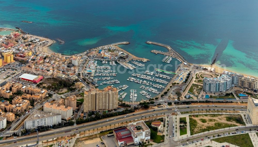 Palma from above - Pleasure boat marina with docks and moorings on the shore area in Palma in Balearische Insel Mallorca, Spain