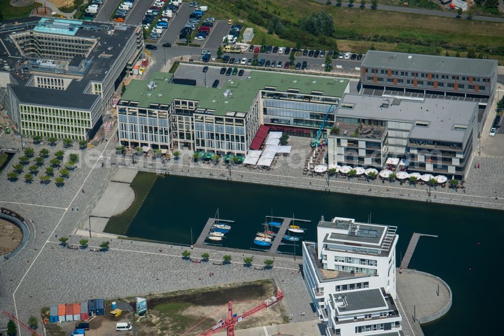 Aerial image Dortmund - Pleasure boat marina with docks and moorings on the shore area of Phoenixsee in Dortmund in the state North Rhine-Westphalia