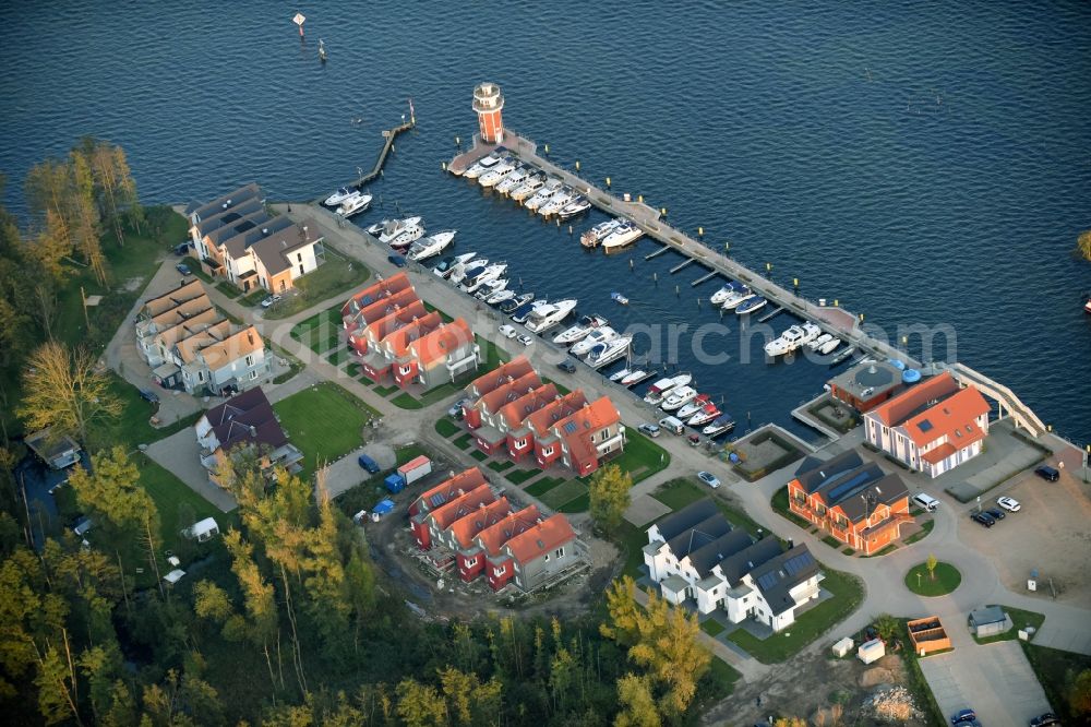 Aerial image Plau am See - Pleasure boat marina with docks and moorings on the shore area of Plauer See in Plau am See in the state Mecklenburg - Western Pomerania