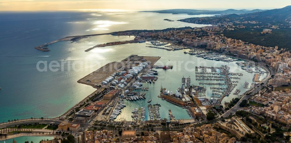 Aerial image Palma - Pleasure boat marina with docks and moorings on the shore area Port de Palma in Palma in Balearische Insel Mallorca, Spain