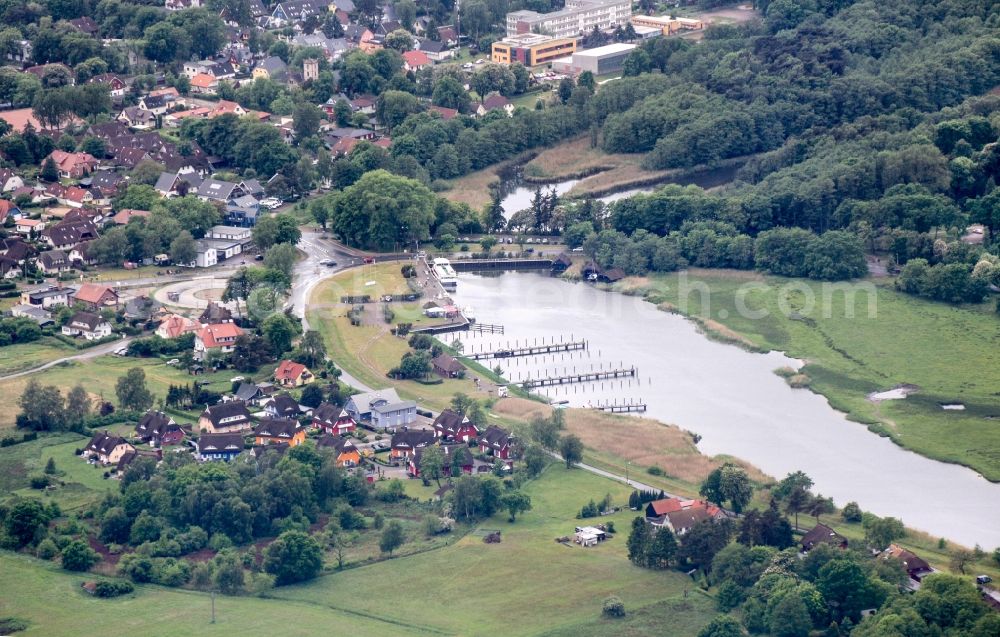 Prerow from above - Pleasure boat marina with docks and moorings on the shore area in Prerow in the state Mecklenburg - Western Pomerania, Germany