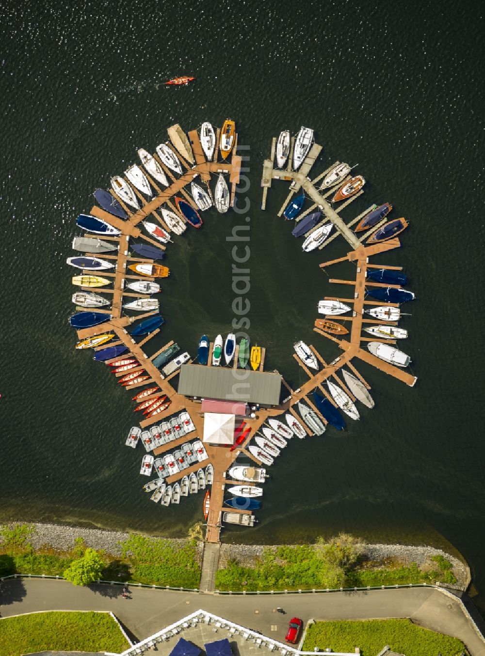 Aerial image Heimbach - Pleasure boat marina with docks and moorings on the shore area Rursee in Heimbach in the state North Rhine-Westphalia